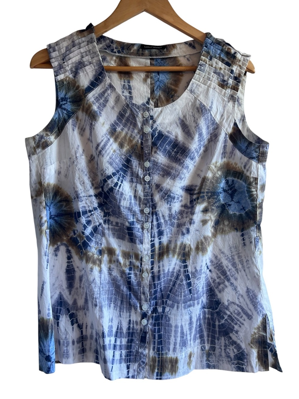 Luisa Cerano cotton button down sleeveless tie dye top Sz 12 excellent condition